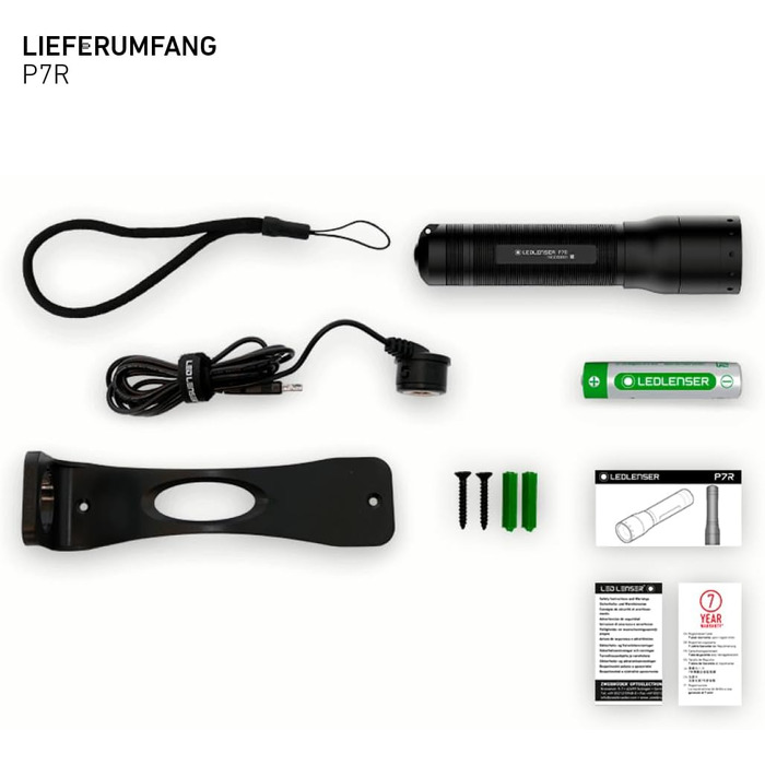 Ліхтарик Ledlenser P7R LED, акумуляторний, фокусування, 1000 люмен, 210 м, 40 годин, чорний