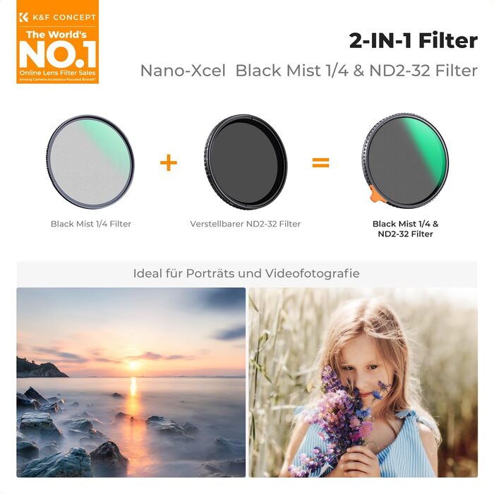 Фільтр K&F Concept Black Mist 1/4 + ND2-ND32 55mm змінний нейтральний фільтр (Nano-Xcel)
