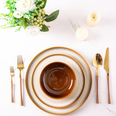 Набір посуду LeRatio на 6 осіб: 18 предметів, керамічний, з реактивною глазур'ю, стійкий до подряпин, для сервірування столу, придатний для миття в посудомийній машині та використання в мікрохвильовці