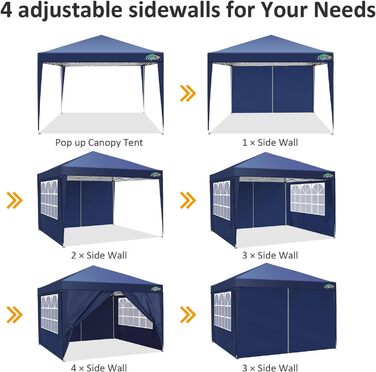 COBIZI Pop-up Pavilion 3x3, Folding Pavilion 3x3 Waterproof, Stable, Winterproof |8x Pegs|4x Wind Rope|UV Protection 50+|High-Density Tarpaulin| Pavilion Folding 3x3m Party Tent Folding Pavilion 3x3 Garden Pavilion (Navy Blue, 3x3m with 4 Side Walls)