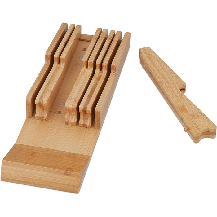 Relaxdays Knife Block Drawer, for 9 Knives & Honing Steel, Bamboo Knife Block Lying, HxWxD: 5.5 x 13 x 40 cm, natural