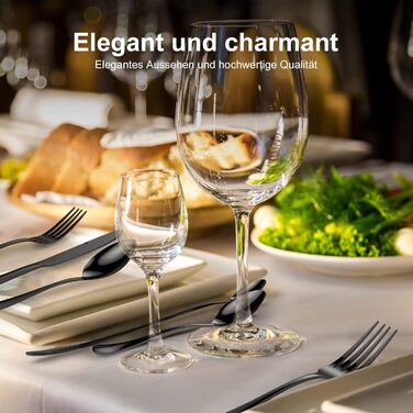 Набір столових приборів 36 шт. для 6 осіб - нержавіюча сталь, чорне матове покриття, ніж, виделка, ложка - придатний для миття в посудомийній машині