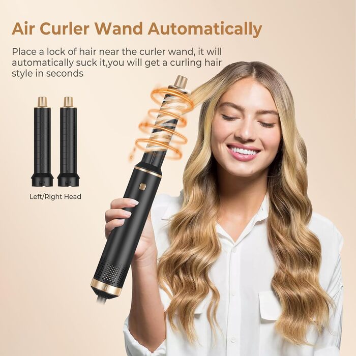 UKLISS Airstyler Pro 7-в-1: професійний фен-щітка з іонізацією, 1400W. Для створення локонів, випрямлення та сушіння волосся. (Жовтий)