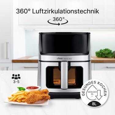 Фритюрниця Ufesa Phantom AF5000 з гарячим повітрям, 5л, Wi-Fi, App, LED-дисплей, 1500W, ексклюзивно від Amazon