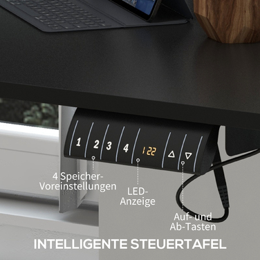 Vinsetto Standing Desk, Electric, with Anti-Collision, Overheat Protection, Memory Options, 140x70x72-116cm, Particleboard, Black | Aosom