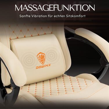 Ігровий крісло Dowinx з регульованою підніжкою, масажером попереку та офісним комфортом, до 200 кг, 165° нахил спинки, бежевий