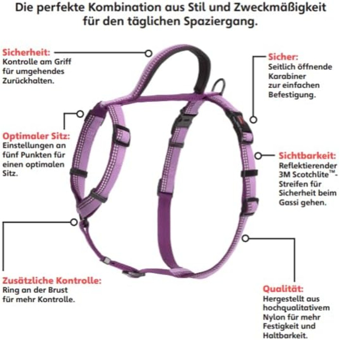 Шлейка для собак HALTI Walking – М'яка, з неопреном, 5 регулювань, світловідбиваюча, для собак середнього розміру (M, фіолетовий)