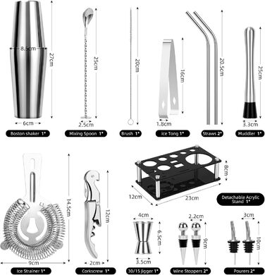 Набір для приготування коктейлів Cinnani: шейкер Boston, аксесуари, 750 мл, нержавіюча сталь, для дому, барів та вечірок