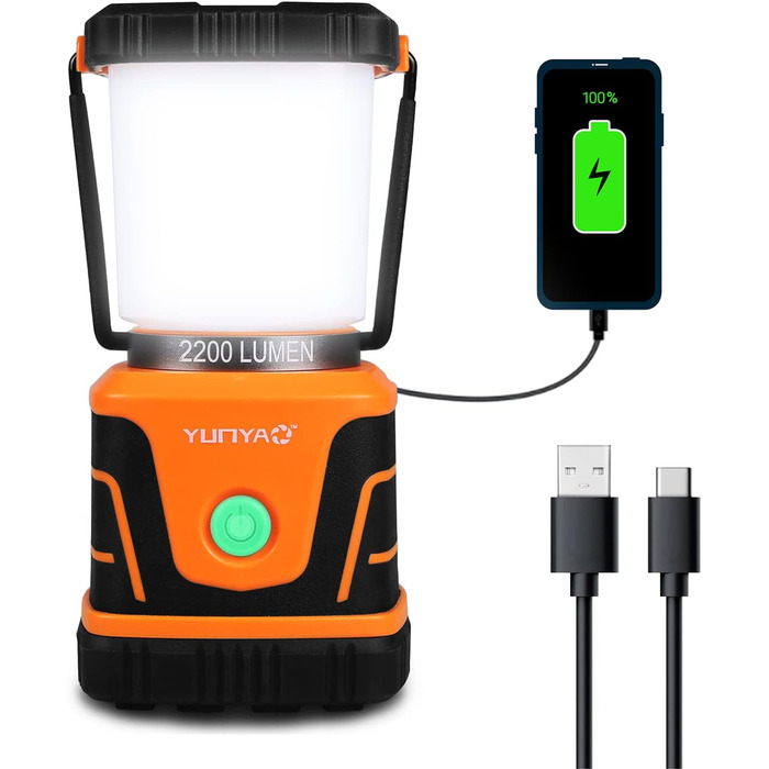 LED Camping Lantern, Rechargeable, 2200 lm, 4 Light Modes, 4400 mAh Power Bank, IP44 Waterproof, Camping Light, Portable Flashlight for Storm, Emergency, Home, USB Cable Included