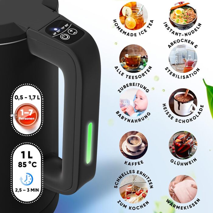 Stillstern Kettle with Temperature Setting [1.7L | 40-55-70-85-100°C], 12 Hour Keep Warm, Precision Stainless Steel Spout, Anti-Fingerprint, Fast Heating [2200W], Quiet, Stable Base