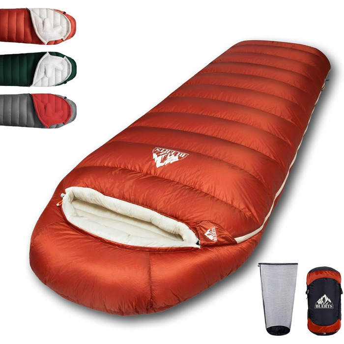 Спальний мішок для дорослих з пухом, 680FP, Outdoor, зимовий, для кемпінгу, походів та подорожей, з компресійним мішком. -10°C, сірий (-4°C, червоний)