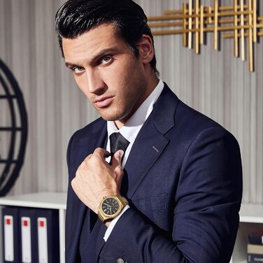 Годинник чоловічий SAPPHERO 30M водостійкий, з нержавіючої сталі, з кутом, кварцовий, з японським механізмом, бізнес-casual, з датою (золото-чорний)