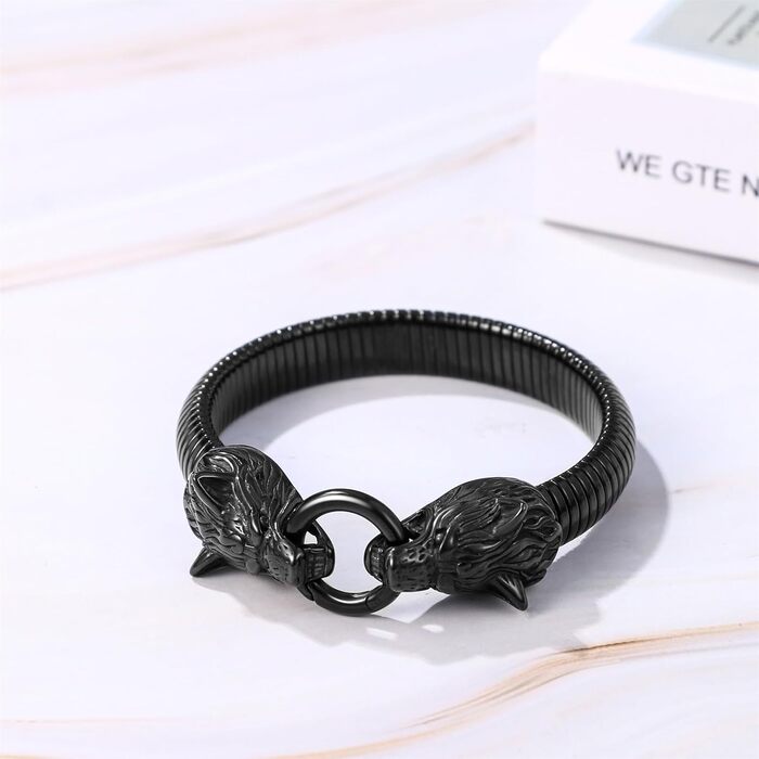 Чоловічий браслет JewelryWe з нержавіючої сталі з вовком, плетіння, стиль вікінг/байкер, відкритий браслет, срібло/золото/чорний, еластичний