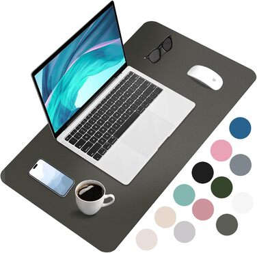 Килимок для столу Zanfqvo 90x43 см - XXL килимок для миші з PU-шкіри, вологостійкий та антиковзний - багатофункціональний килимок для офісу/дому/ноутбука (Сріблясто-сірий)