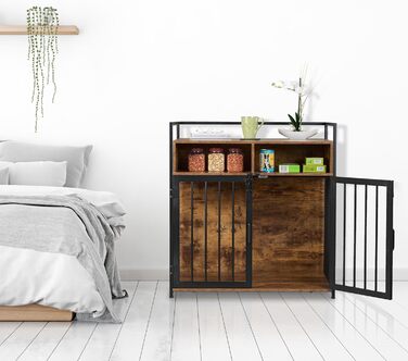 Клітка для собак Relaxdays у стилі меблів, HBT: 85x80x54 см, з полицею, 2 дверцятами, дерев'яний дизайн, коричнево-чорна, розмір 54 x 80 x 85 см