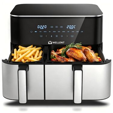 Аерофритюрниця WELLENT Dual Zone XXL 11л - 2950W з 2 камерами (6+6л), функцією Match & Sync, вікном огляду, таймером та можливістю миття в посудомийній машині