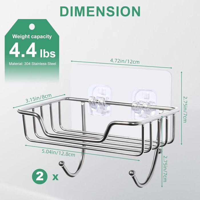 Тримач для мила без свердління Uten, нержавіюча сталь, самоклеючий, з 2 гачками, для ванної, кухні (сріблястий, овальний, 2 шт.)