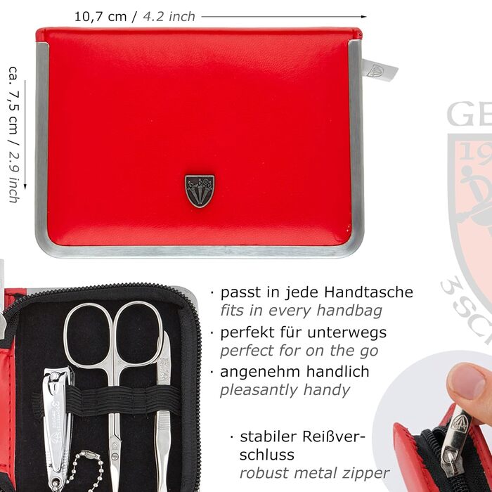 Набір для манікюру DREI SCHWERTER 'Ravenna' 6 предметів у футлярі з екошкіри | Набір для догляду за нігтями, червоний