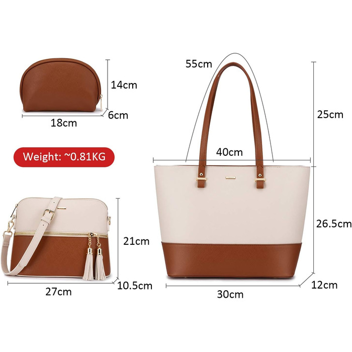 Сумка жіноча LOVEVOOK шопер шкіряний 3 в 1 бежево-коричнева, велика містка сумка на плече