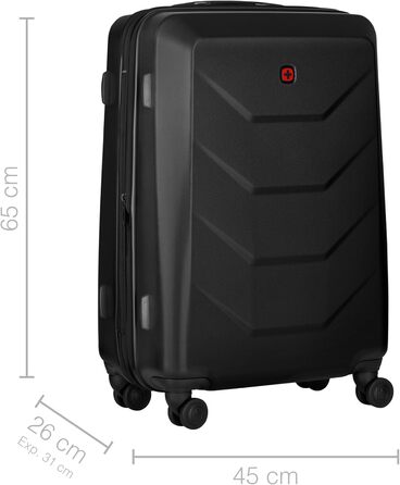 WENGER Prymo Medium Hard Shell Suitcase with 4 Wheels, Trolley, Medium Size, 59 (67) L, Security Lock, Women's/Men's, Travel/Vacation, Black, 612537