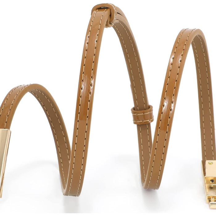 Жіночі тонкі ремені WHIPPY, 2 шт. - регульовані шкіряні пояси з золотистою блискавкою для суконь, 105 см (для талії до 95 см), чорний/коричневий