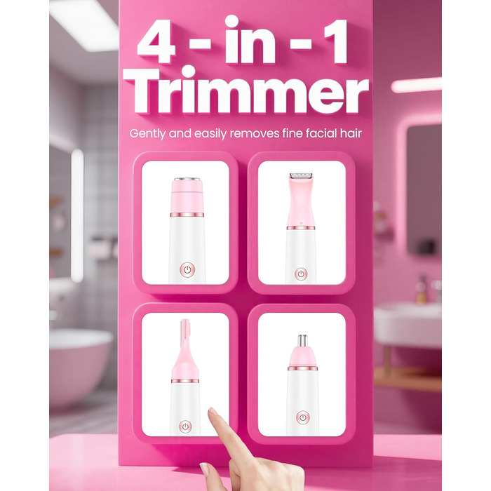 Електричний тример для жінок 4-в-1: для обличчя, тіла, ніг, носа. Тример для бікіні, USB-C