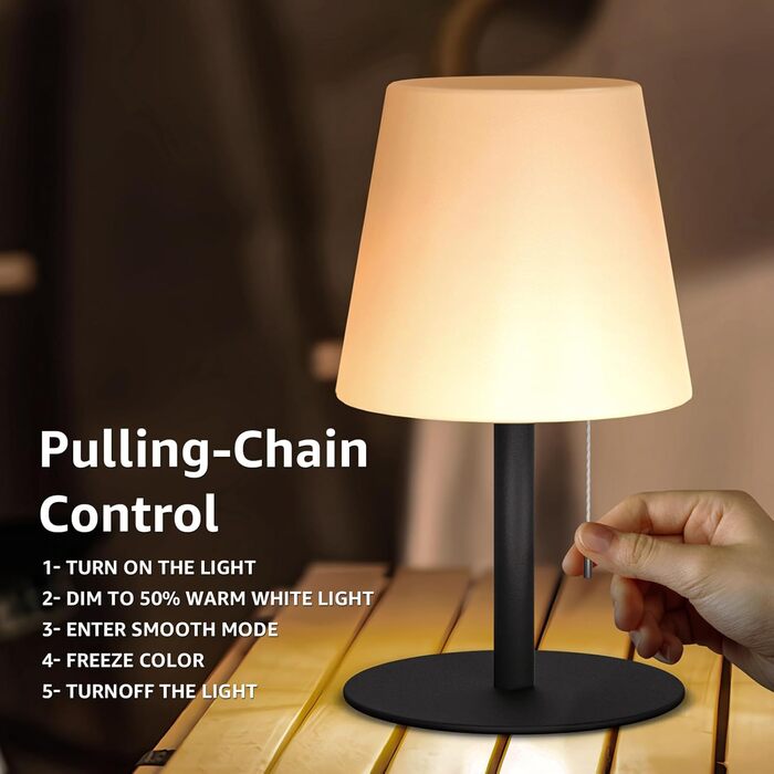 LED-лампа на акумуляторі для вулиці та дому Uuffoo, 7 кольорів, USB-C, для спальні, столу, саду, балкону, кемпінгу (чорна) (2 шт.)