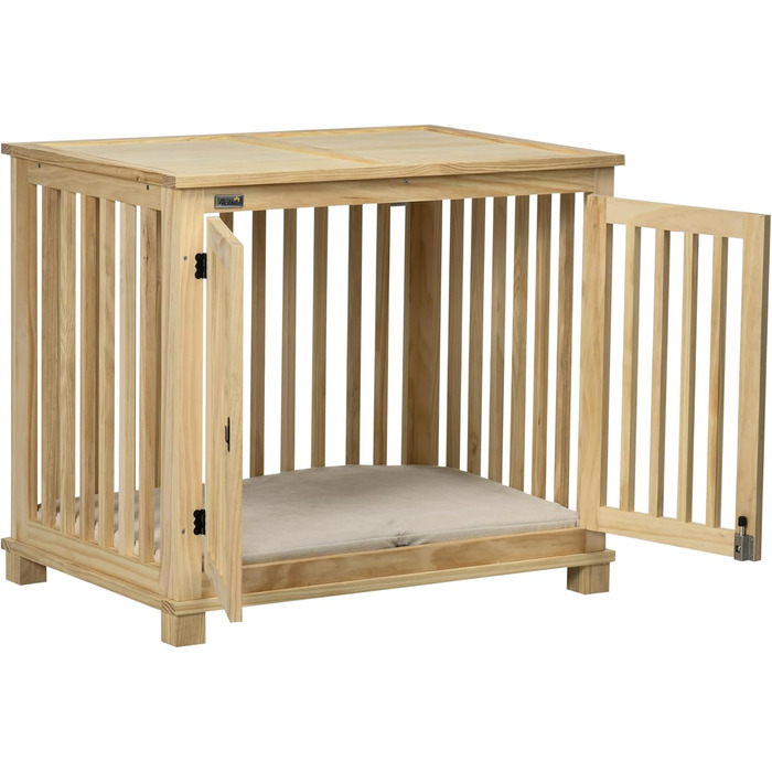 Клітка для собак Pawhut, дерев'яна, для середніх собак, з подушкою, 82.5 x 57 x 72 см