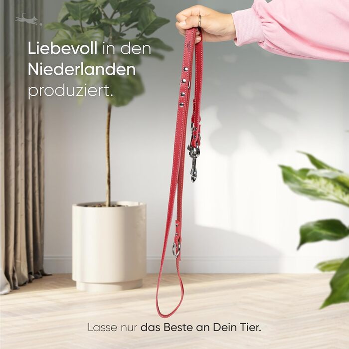 2m Dog Leash made from certified leather - Adjustable Training Leash - Handmade in EU - Dog Leash for Large, Medium & Small Dogs - Leather Leash (25mm wide) (25mm Width, Red)