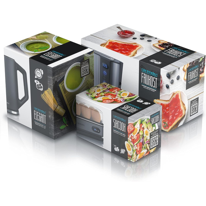 Набір чайник та тостер Arendo: чайник 2200W, 1,5L, регулювання температури, тостер 1000W на 2 тости/булочки, яйцеварка на 1-6 яєць, BPA free, колір: сірий