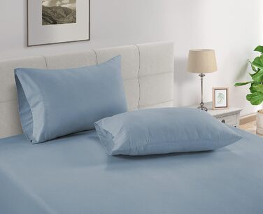 LANE LINEN Pillowcases, King Set, 100% Egyptian Cotton Sateen, soft, cool, and smooth, thread count 1000, French Blue, 2 pieces