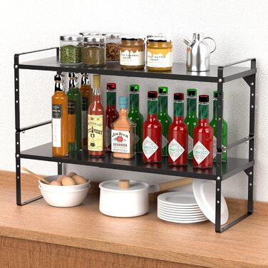 iPEGTOP Pull-Out Shelf, 2 Pack, Heavy-Duty Steel, Adjustable Height, for Home, Office, Pantry, Kitchen, Countertop, Size L, Black