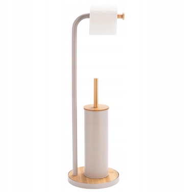 Стильний тримач для туалетного паперу з ергорегічним йоржиком для унітаза, бежевий бамбук та сталь