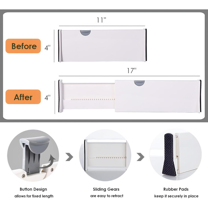 Lawei 4-Pack Adjustable Drawer Dividers Organizer Separators for Bedroom, Bathroom, Dresser, Closet, Baby Drawer, Desk, Kitchen - White