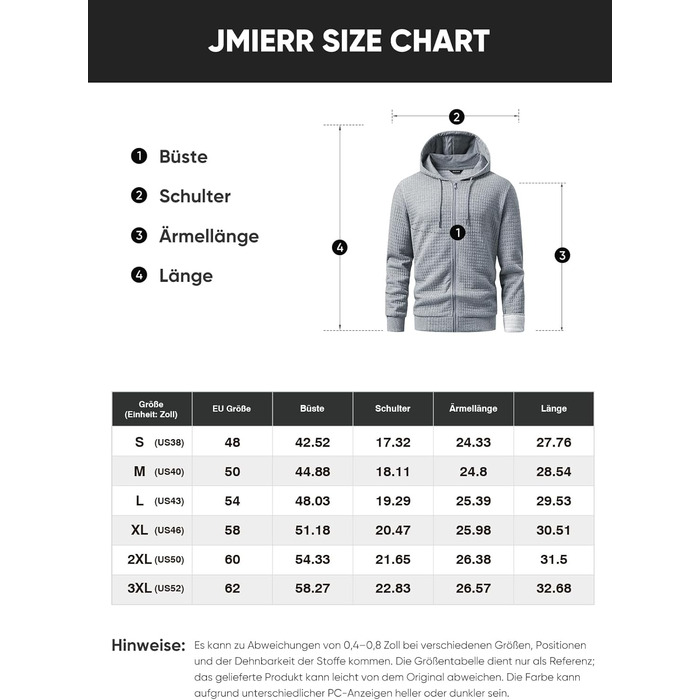 Світшот JMIERR для чоловіків з капюшоном, з довгим рукавом, вафельний візерунок, чорний, XXL