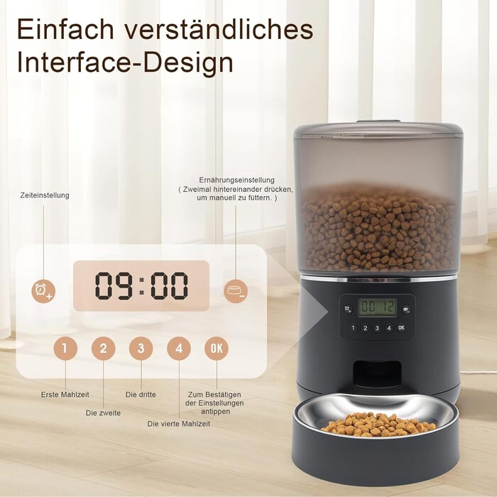 Автомат для годування котів з таймером – 4L, програмований, точний контроль порцій, чорний