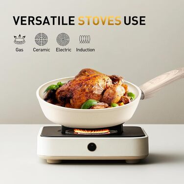 Набір посуду для індукції DishDelight, 12 предметів, гранітне антипригарне покриття, бежевий колір. Каструлі та сковороди з кришками.