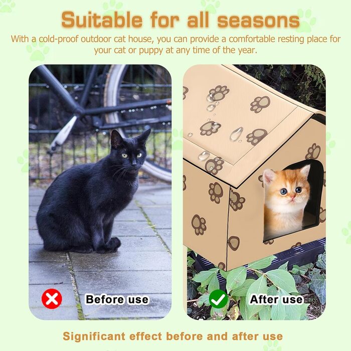 Кіт-будинок на вулицю: тепла, водонепроникна кімната для кота/маленької собаки WIYETY 40x35x38 см, знімна, миється, для тварин