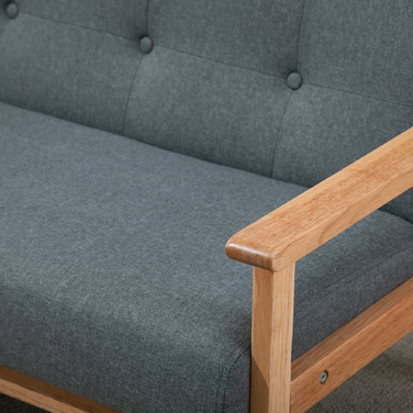 HOMCOM Подвійне диван-крісло Loveseat на 2 місця з м'якою оббивкою, компактний дизайн з льону та гумового дерева, сірого кольору, розміром 115x66,5x73 см для вітальні