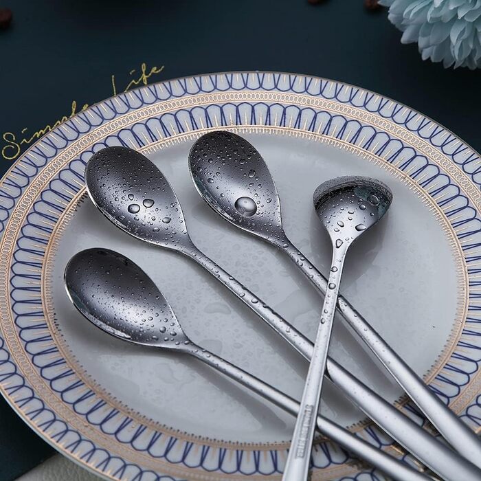 Набір ложок HOMQUEN (6 шт.) з нержавіючої сталі, чорного кольору. Ідеально підходять для кави, коктейлів, чаю та морозива. Преміум якість, довгий зручний ручка.