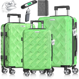 Набір валіз KESSER® 3 шт. | ABS валізи з кодовим замком, ваговою валізою та органайзером для подорожей | Валізи для ручної поклажі та великі валізи для бізнесу та подорожей (Apple Green)
