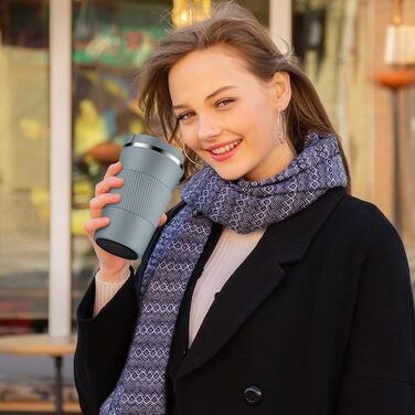 Термокружка CS COSDDI з нержавіючої сталі, 380 мл, для кави, води та чаю, з кришкою, для подорожей та авто, сірий колір