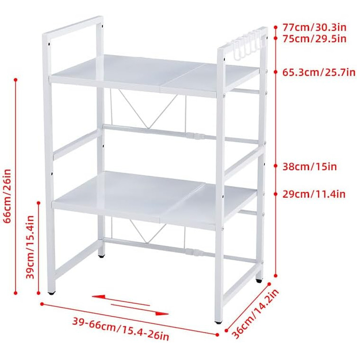 Розширювана полиця для мікрохвильової печі, органайзер для кухні, підставка для повітряної фритюрниці, 3 яруси (чорний/білий)