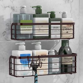 Avoalre Shower Caddy without Drilling, 2 Pack Shower Shelf with 1 Movable Hook, Load Capacity 10KG Shower Shelf Bronze Shower Storage
