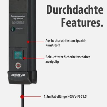 Мережевий фільтр Brennenstuhl Premium-Line на 4 розетки, 1.8м, з захистом від перенапруги 60 000 А