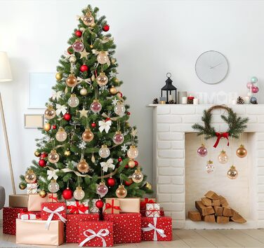 40 шт. прозорих новорічних кулі з кришкою, 6 см, 5 дизайнів всередині, пластикові кулі для ялинки, вікна, декор інтер'єру та екстер'єру (Рожевий)