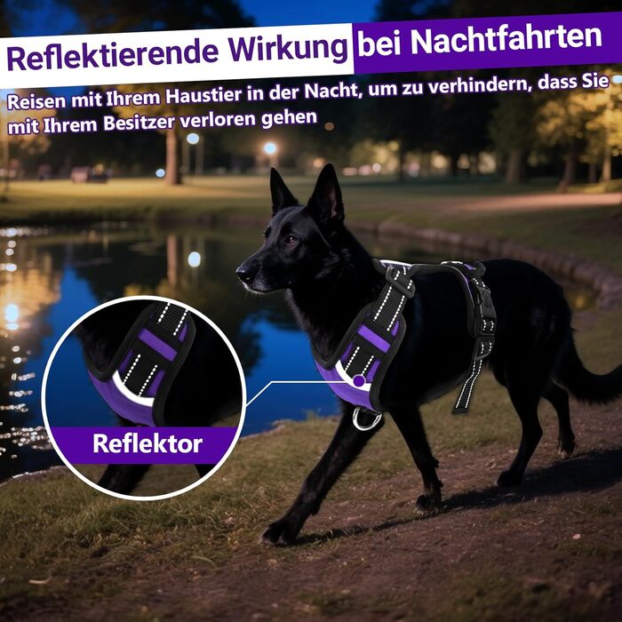 Нашийник для собак великих порід з ручкою, без обмеження грудної клітки, дихаючий, безпечний, світловідбиваючий, без матеріалу PU, для тренувань та активного відпочинку, Стиль 2, фіолетовий (L)