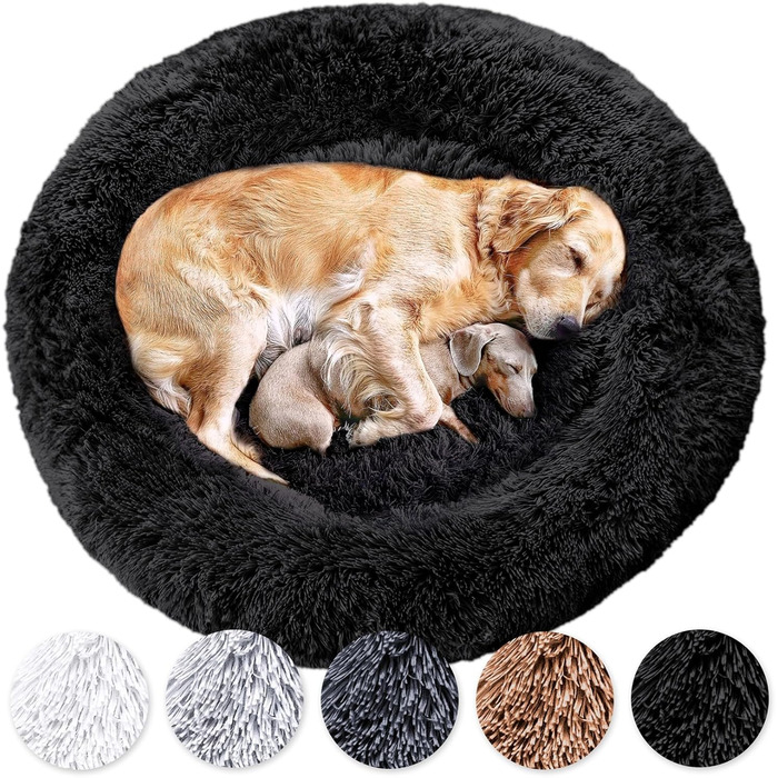 Кругле ліжко для собак Donut - Оригінал - миється [L, 100 см] М'яке ліжко для собак, корзина для собак, пухнасте ліжко для великих, середніх та маленьких собак (Чорний, XXS - 50 см)