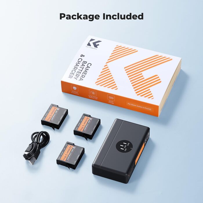 Набір акумуляторів K&F CONCEPT Osmo Action 5 Pro (3 шт.) з тризарядним пристроєм, 2100 mAh, сумісний з DJI Osmo Action 5 Pro, 360, 6, 4, 3