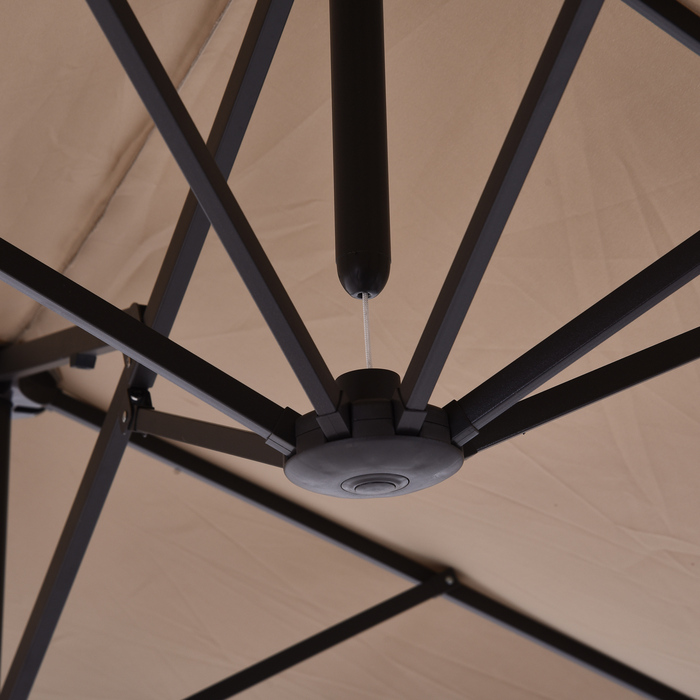 Outsunny Market Umbrella, Double Canopy Umbrella with Hand Crank, Oval 460 x 270 x 240 cm in Light Coffee for Garden & Terrace